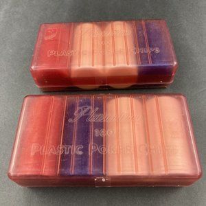 2 -100 Packs of Vintage Pleasantine Plastic Interlocking Poker Chips with Case